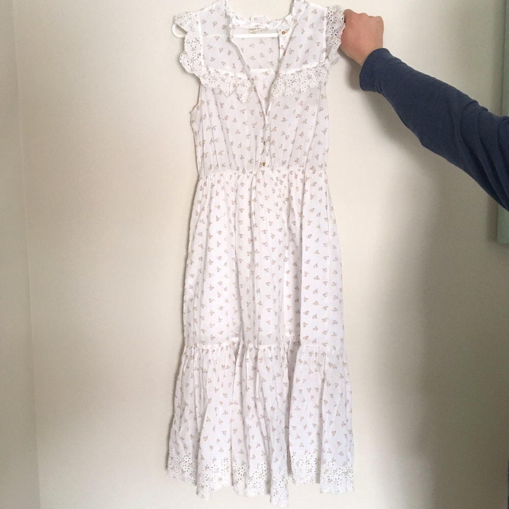 Ulla Johnson White Floral Midi Dress With Ruffle Sleeves - Size 4